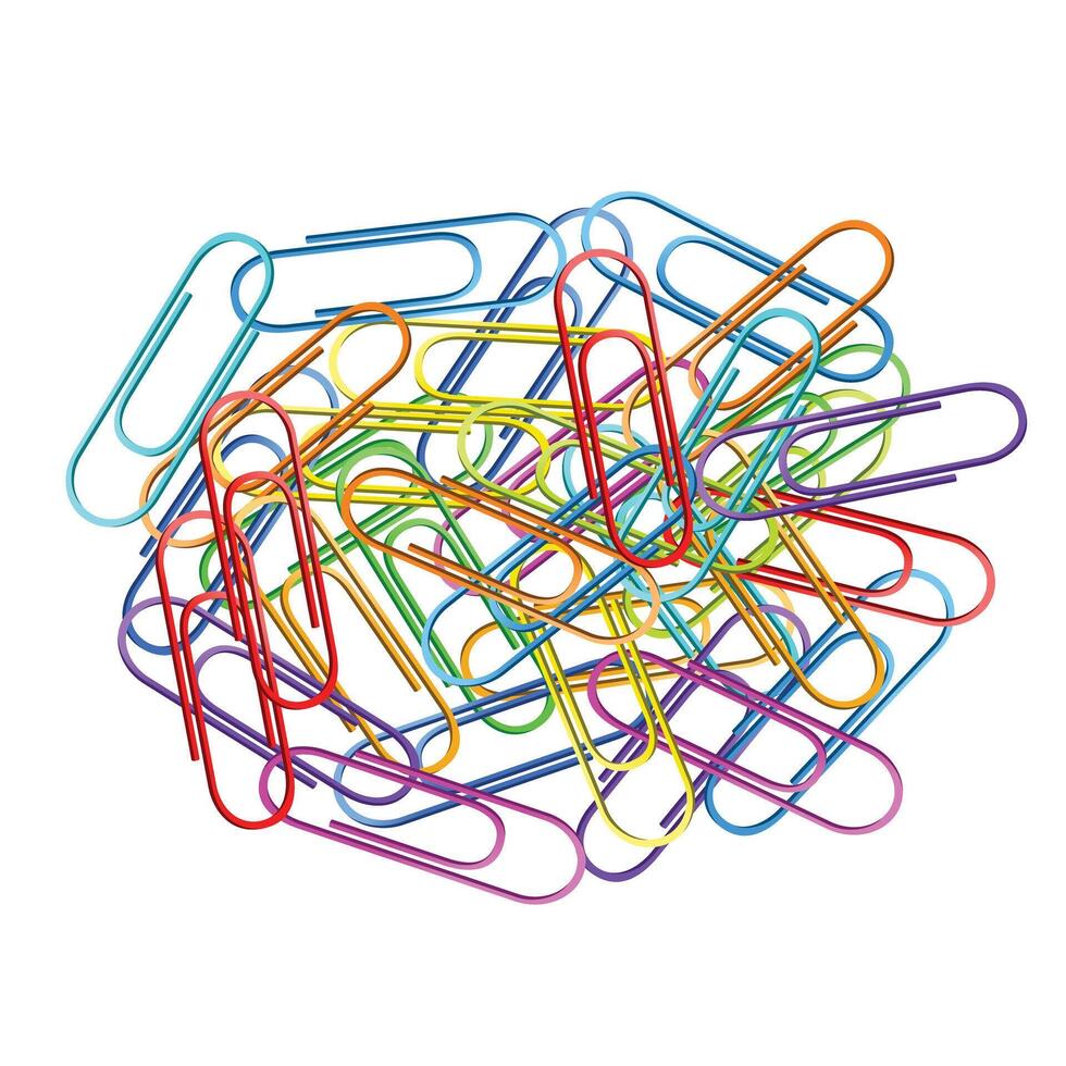 Collection of colorful paperclips piled together vector