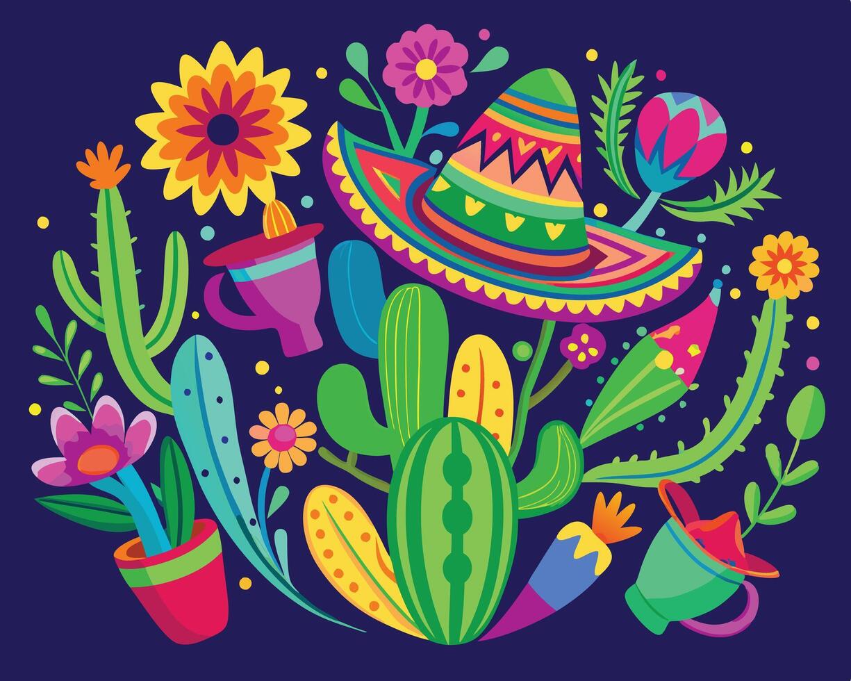 Cactus with sombrero vector