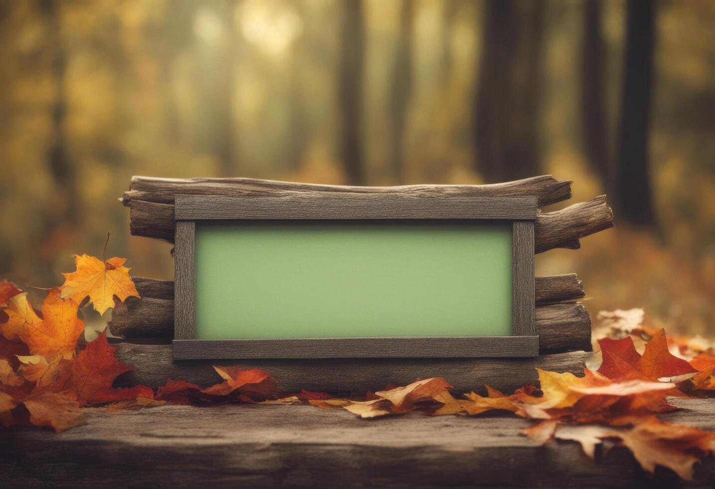 signboard wood leaf announcement leaves green antique fall rustic blank border signs log photo