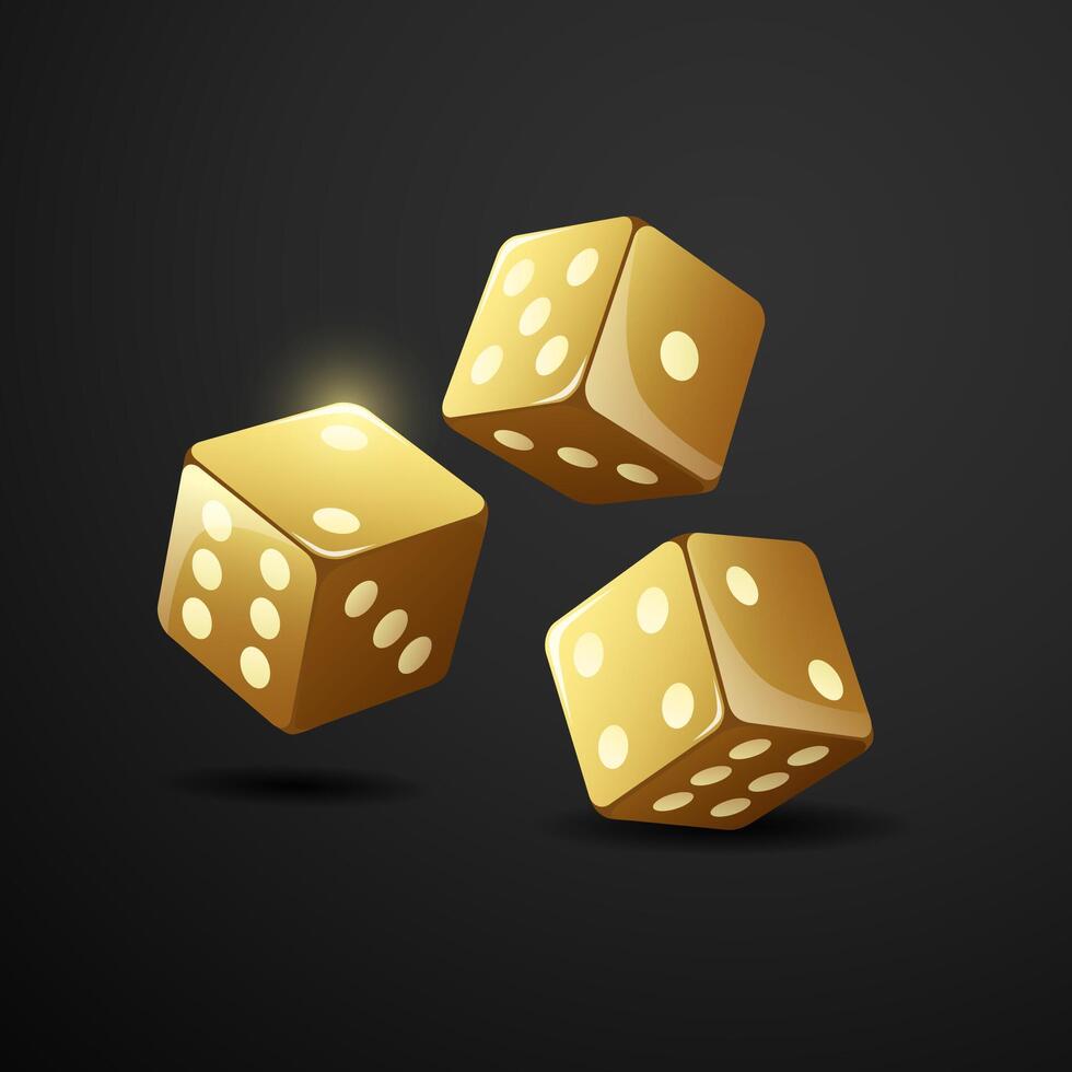 Gold dice with black background. Illustration vector
