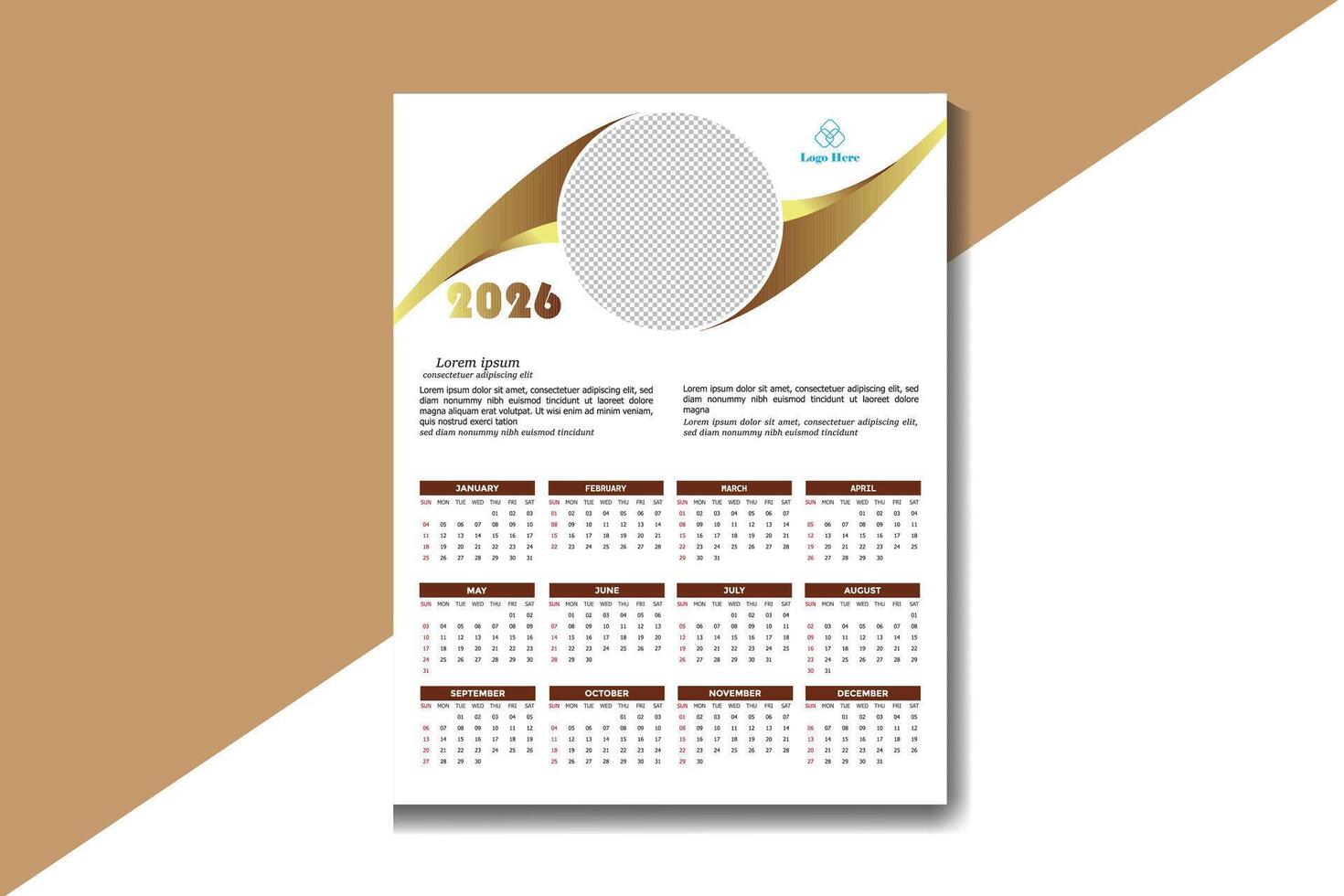 2026 Annual Calendar Design Template vector