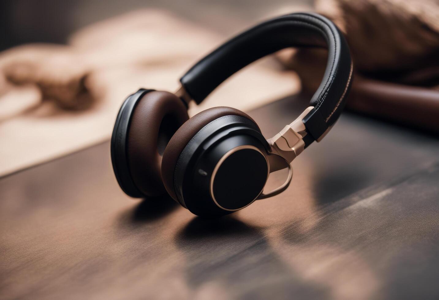 black brown wireless modern adphones earphones speaker isolated white leather stylish bluetooth musical music audio sound chrome steel technology listen radio photo