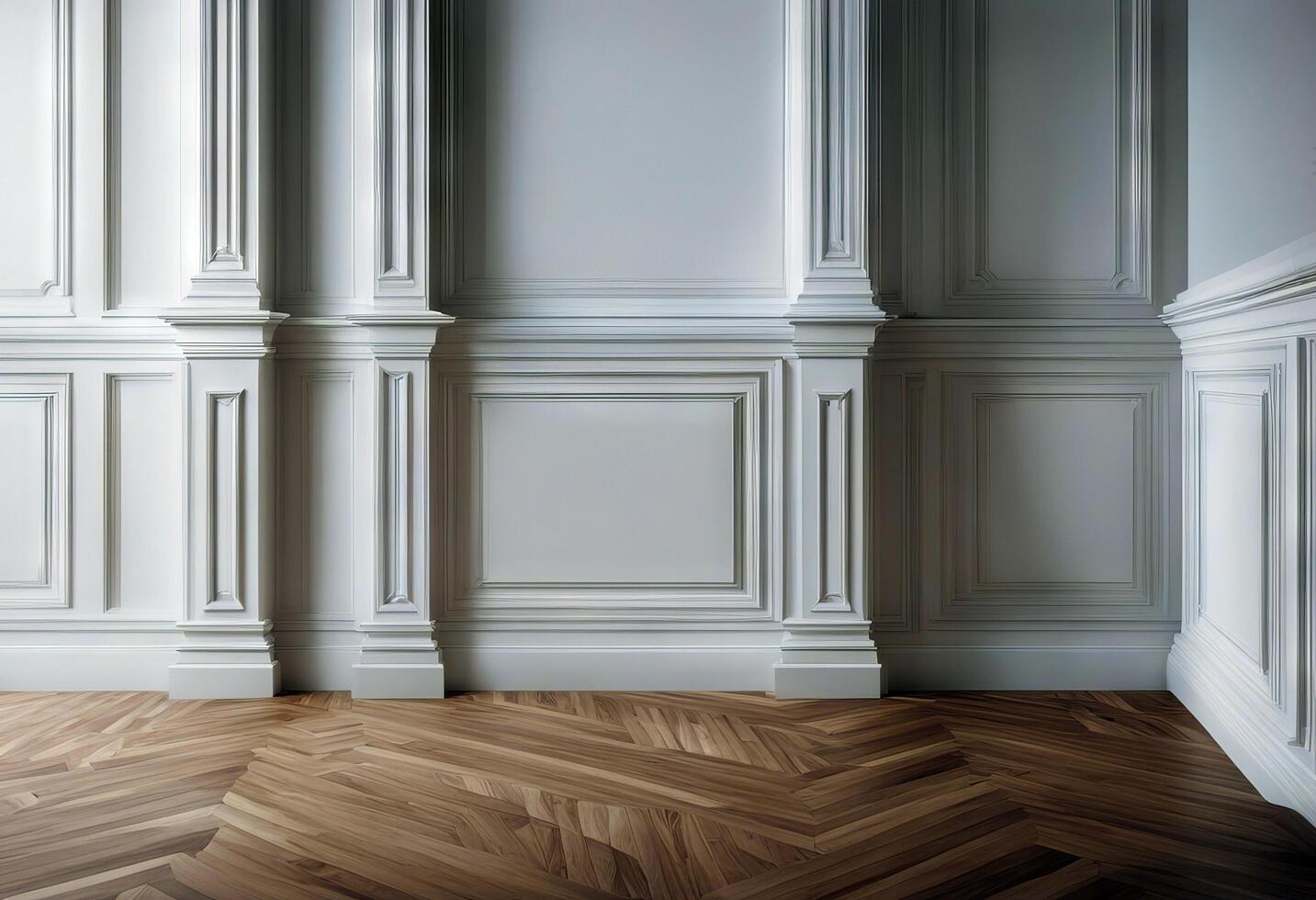 herringbone parquet wall skirting moldings boards floor classic White interior installed Fragment copyspace panels door pattern hardwood french flooring oak plank photo
