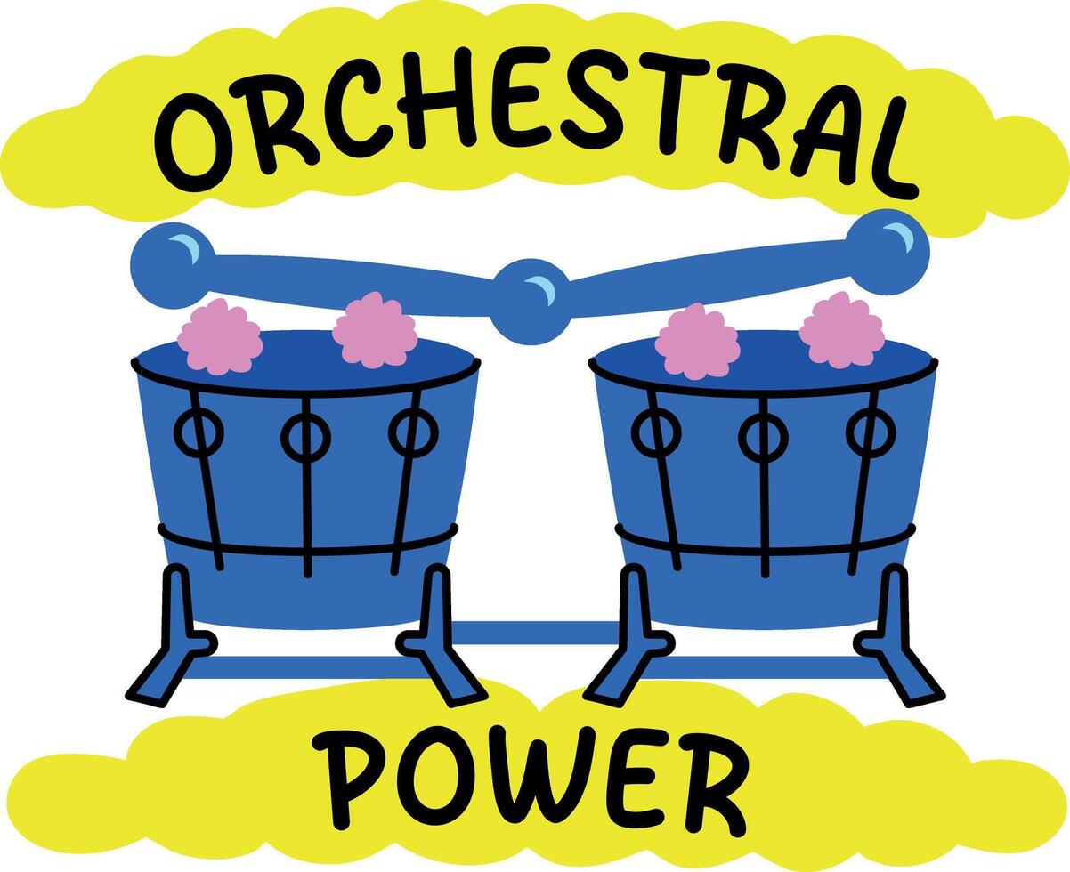 A flat style sticker of drumbeat with orchestral power typography vector