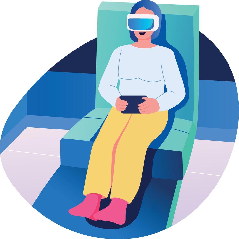 A flat style illustration of a woman taking vr therapy vector