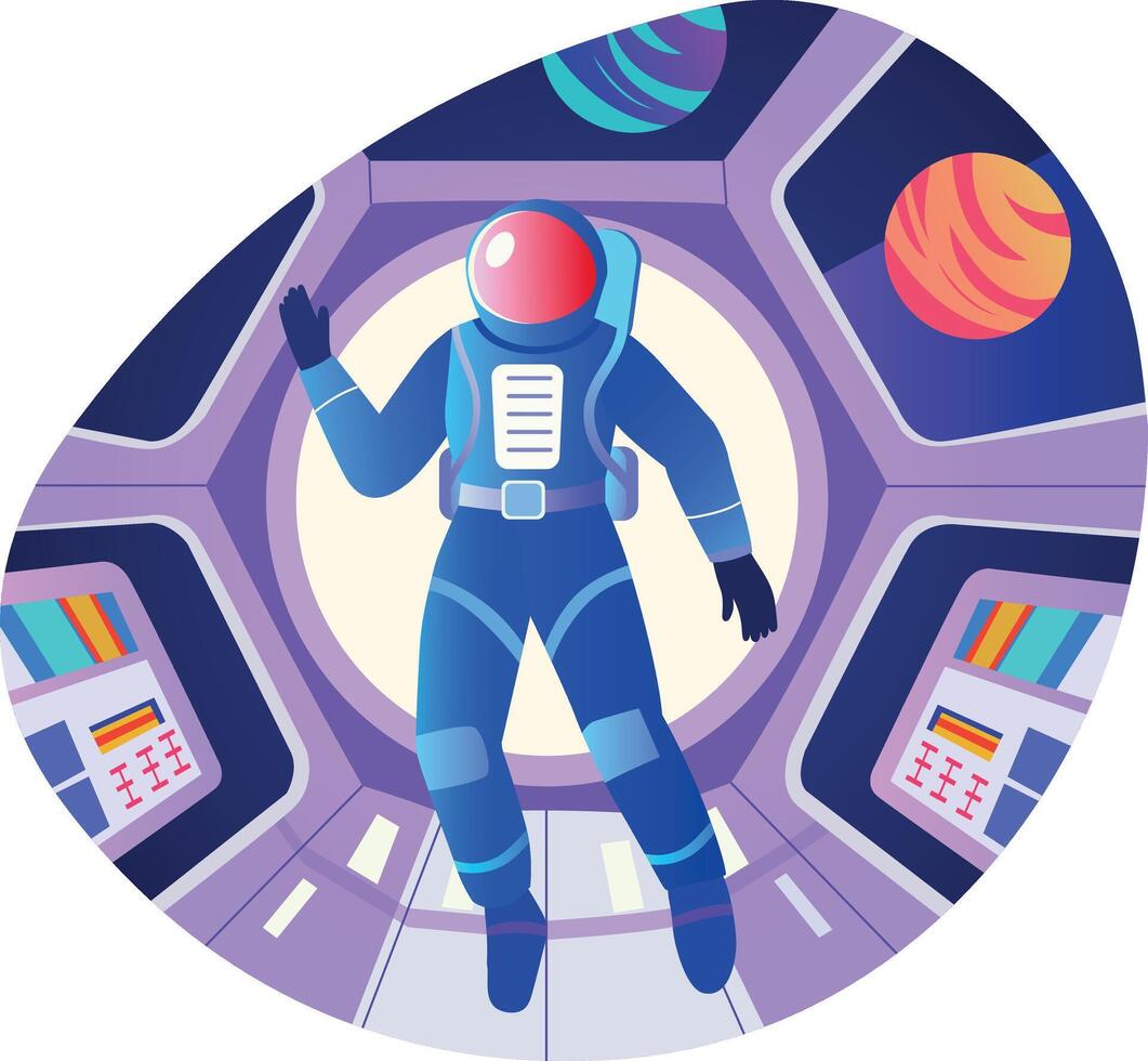 A flat style illustration of an astronaut in a spacecraft vector
