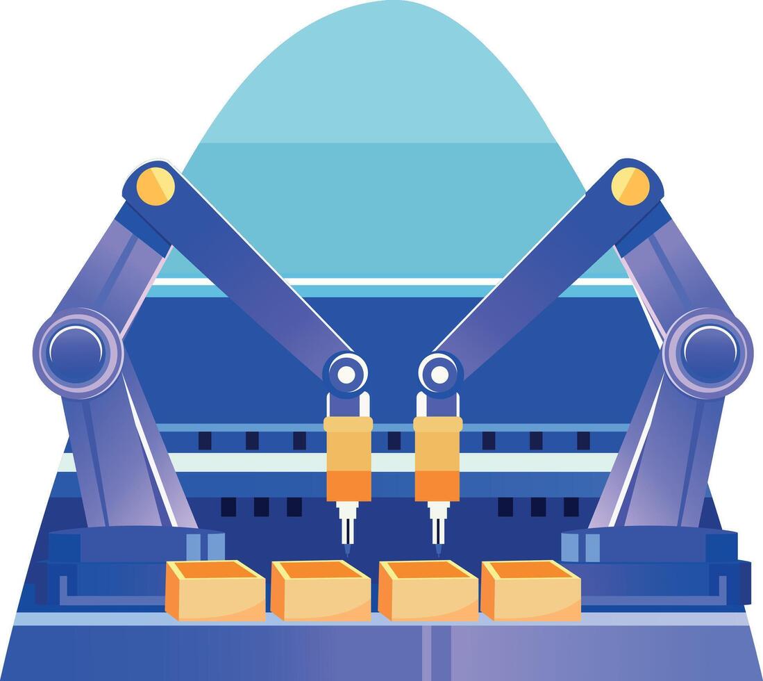 Flat illustration of industrial robot working on product packaging vector
