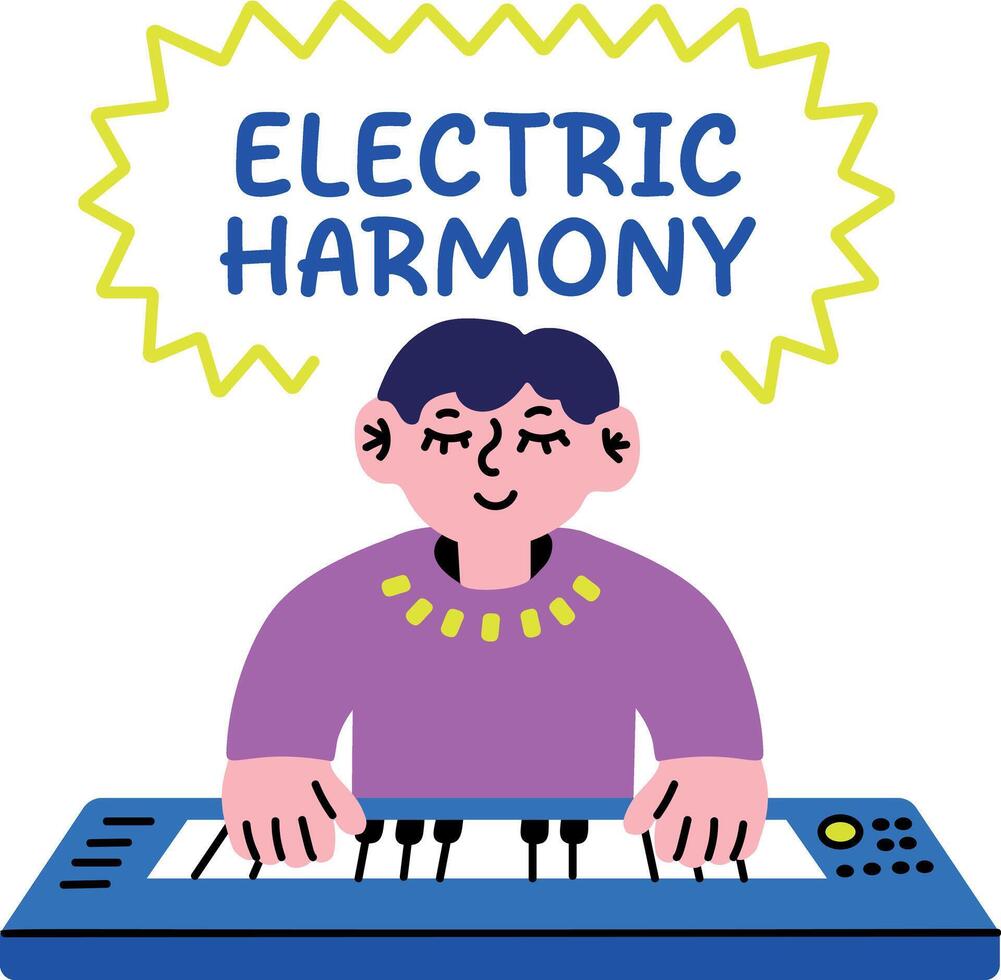 A flat style sticker of a character playing electric piano vector