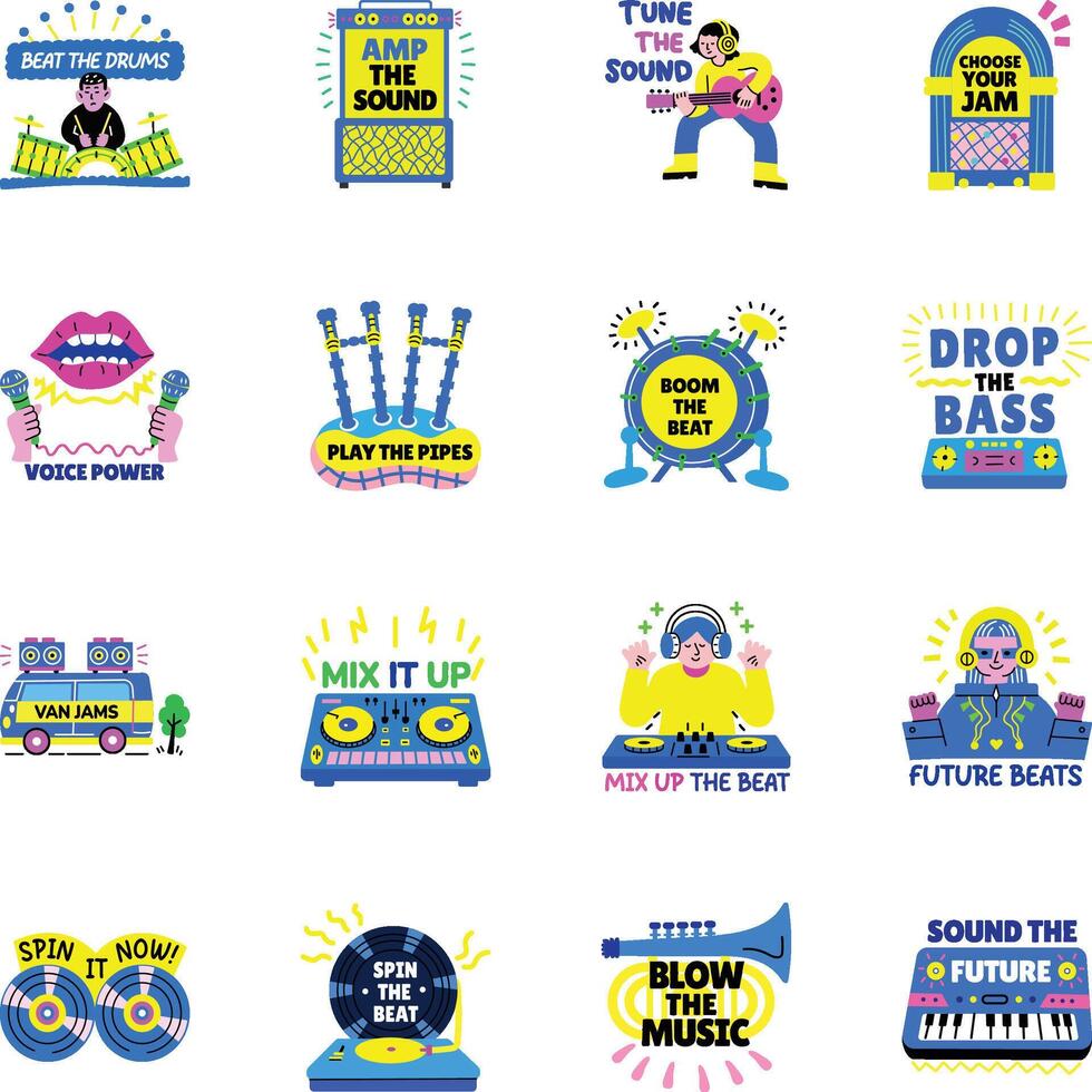 Collection of Flat Style Music Stickers vector
