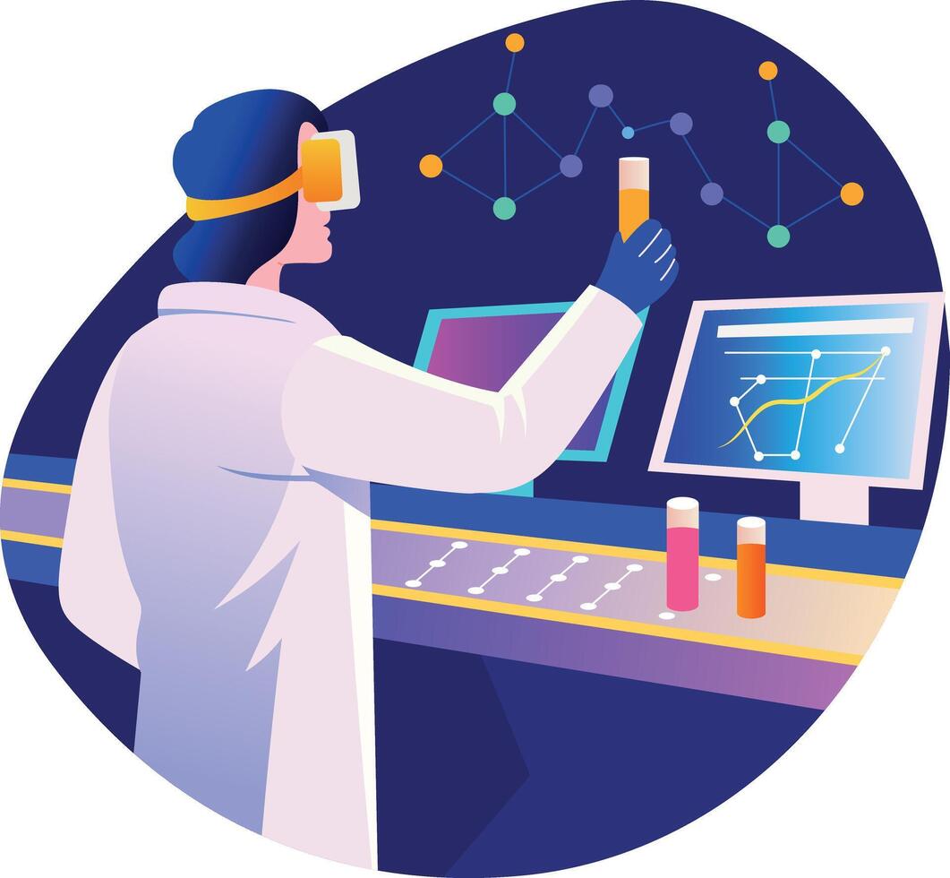 Ar researcher doing experiment in advanced lab, flat style illustration vector