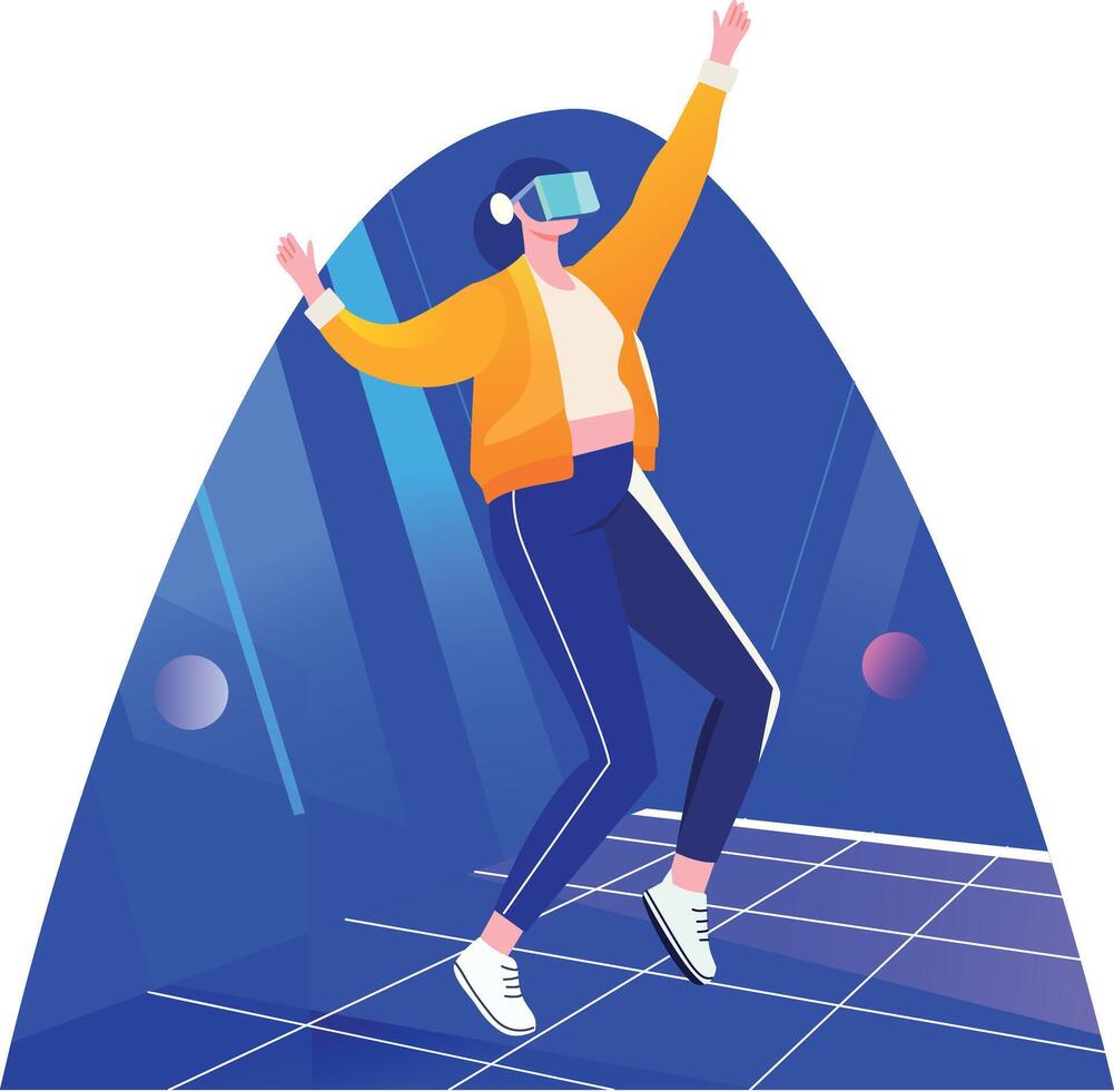 A flat illustration of character doing vr dance vector