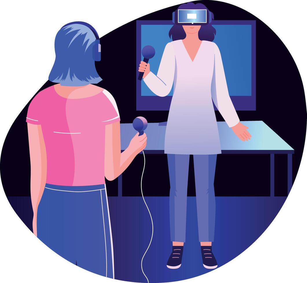 A flat style illustration of a character doing vr exposure therapy vector