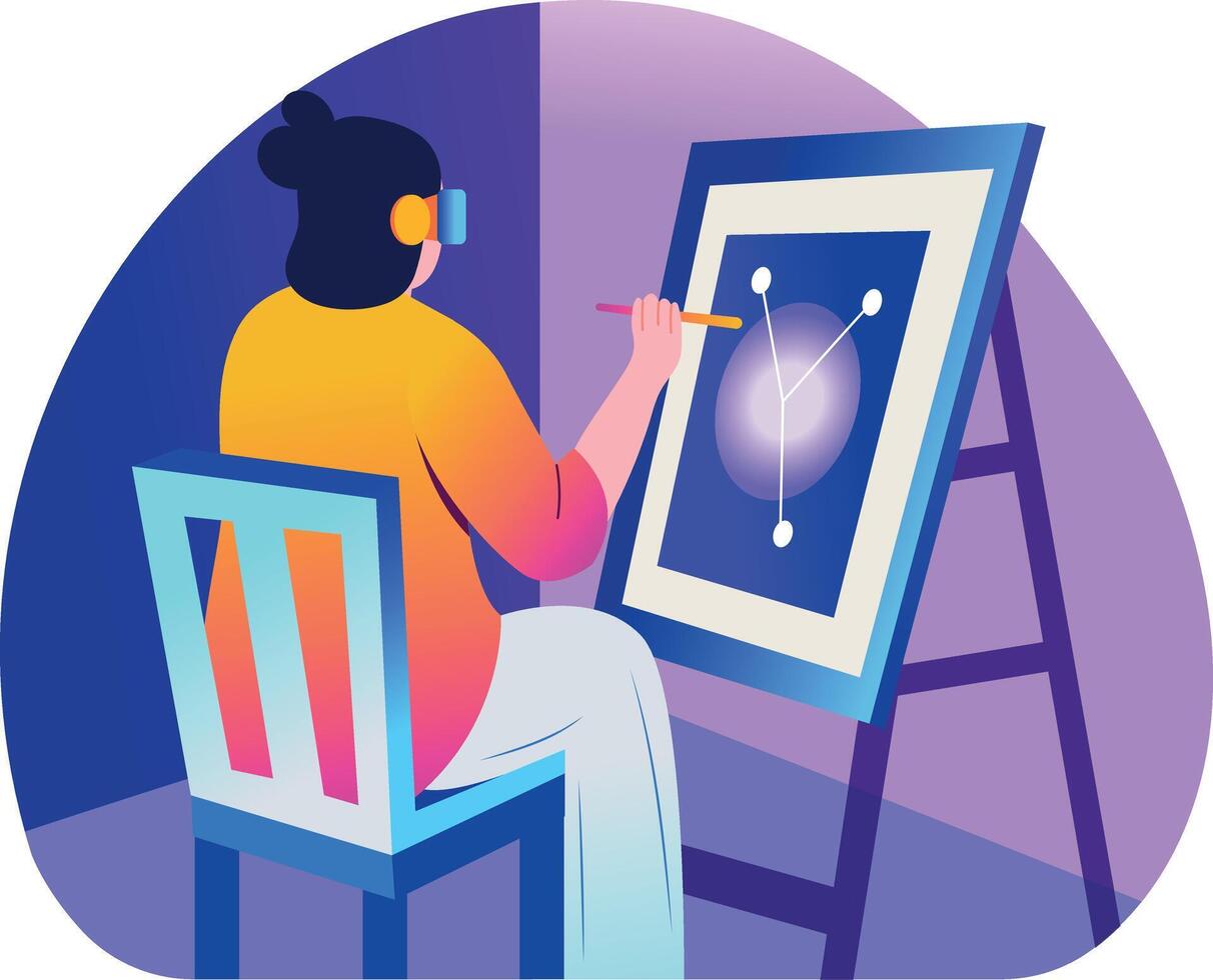 A flat style illustration of an artist painting on a canvas board vector