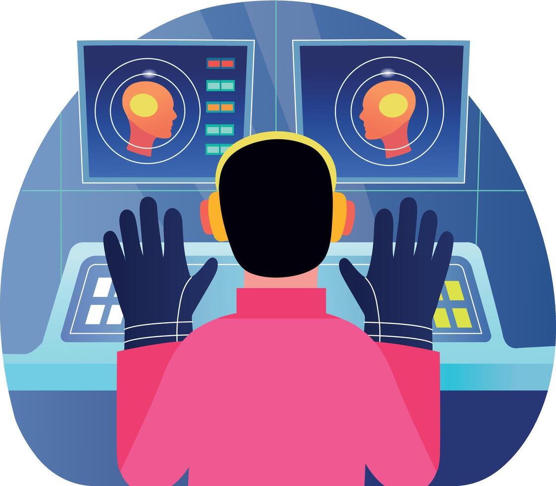 A flat style illustration of mind reader using advanced technology vector