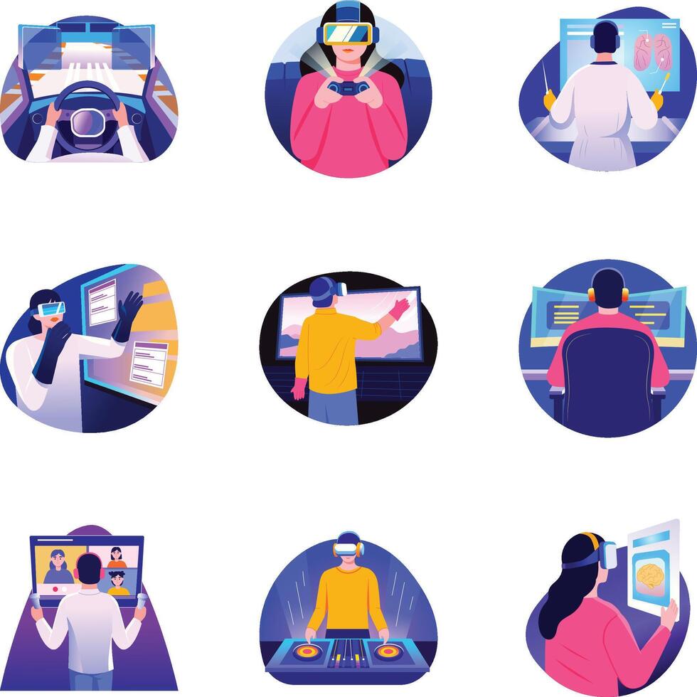 Pack of Flat Style Innovative Technology Illustrations vector