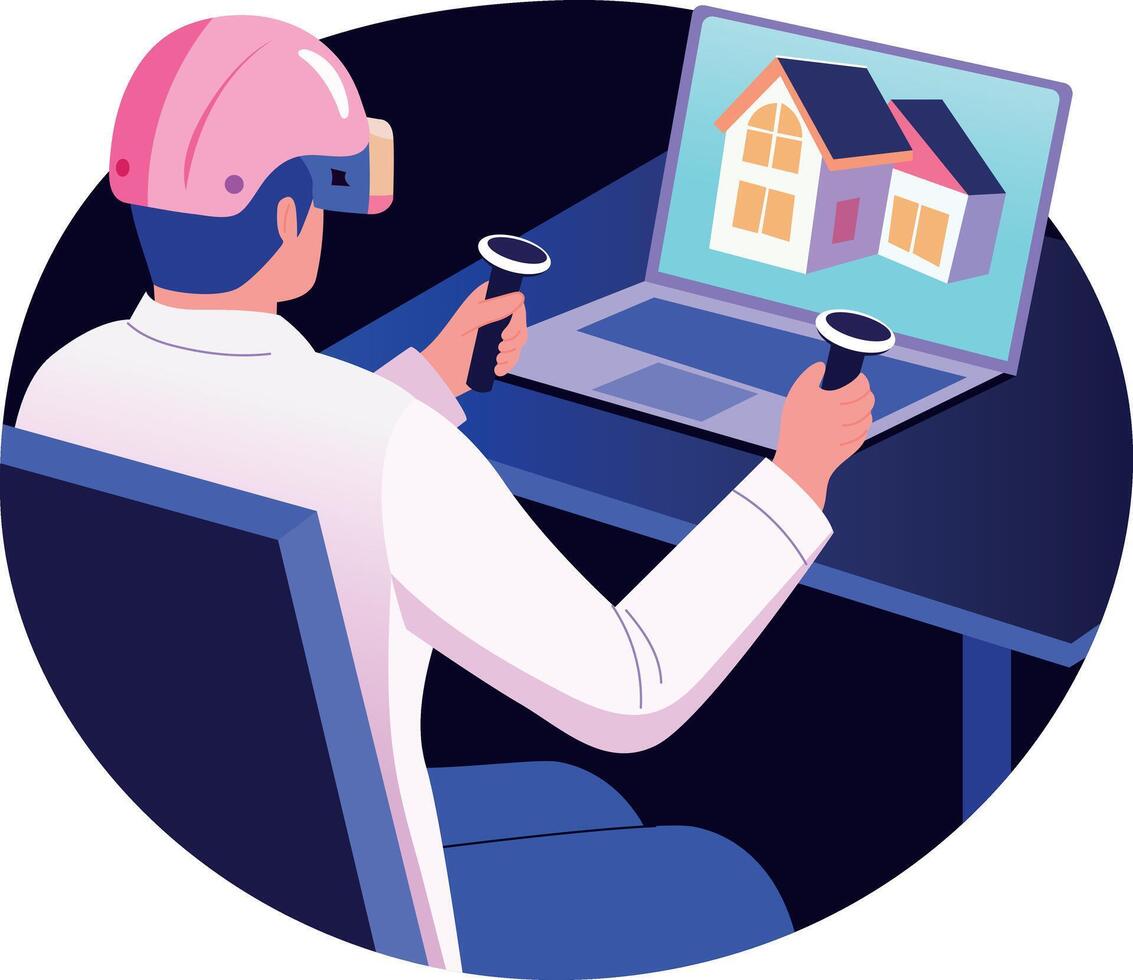 A flat style illustration of a character enjoying ar tour vector