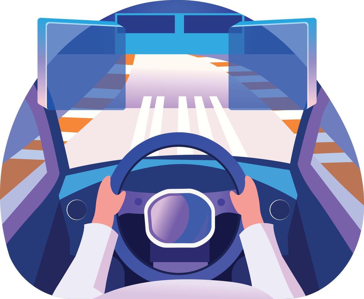 A flat style illustration of hand holding a car steering depicting ar driving vector