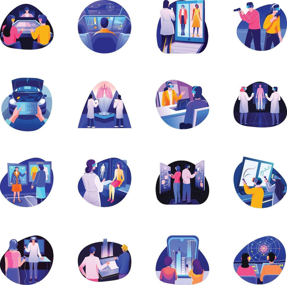 Bundle of Flat Style AR Technology Illustrations vector