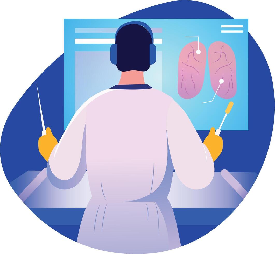 A flat style illustration of a doctor using vr technology vector
