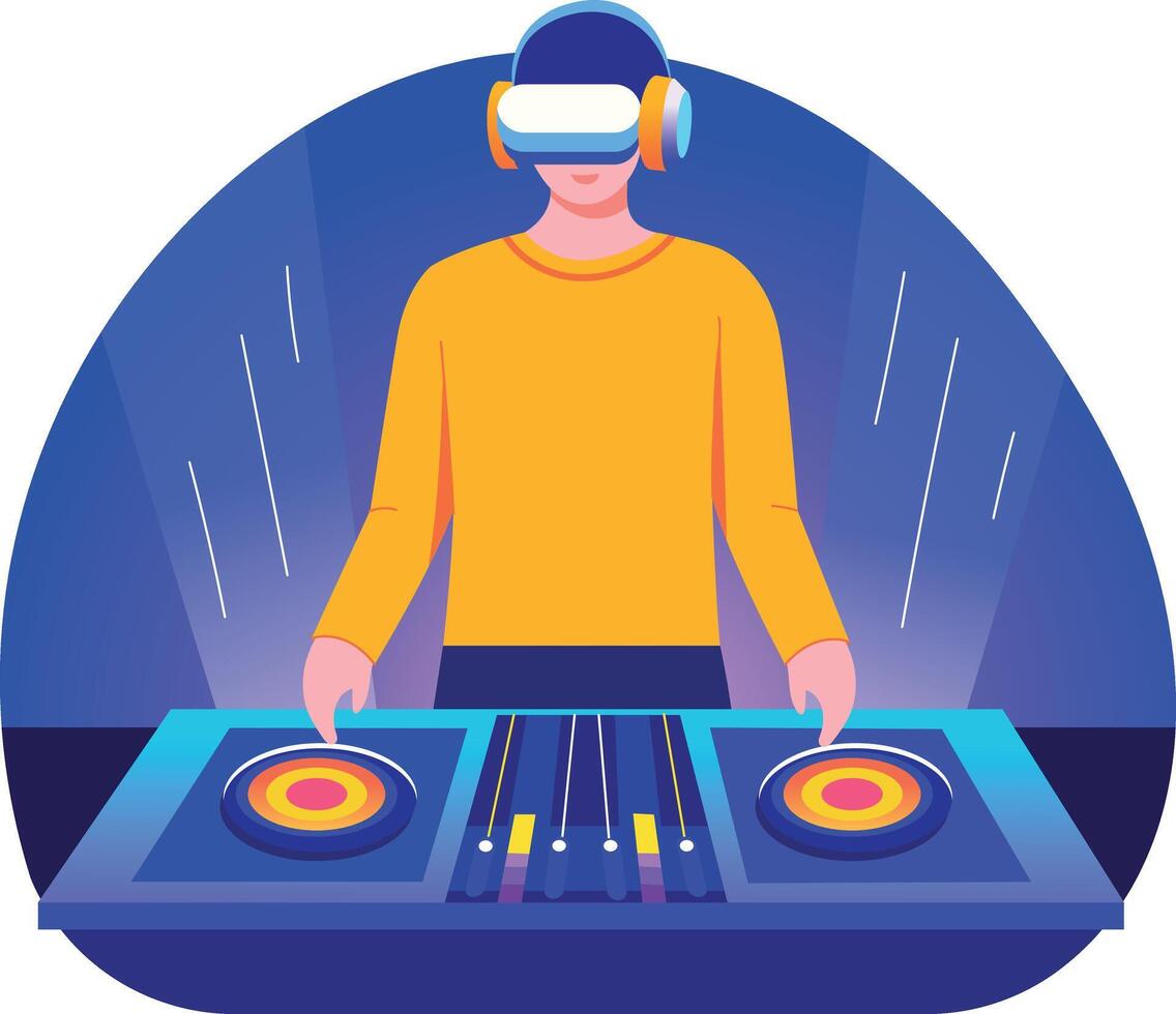 A flat style illustration of dj using vr technology vector