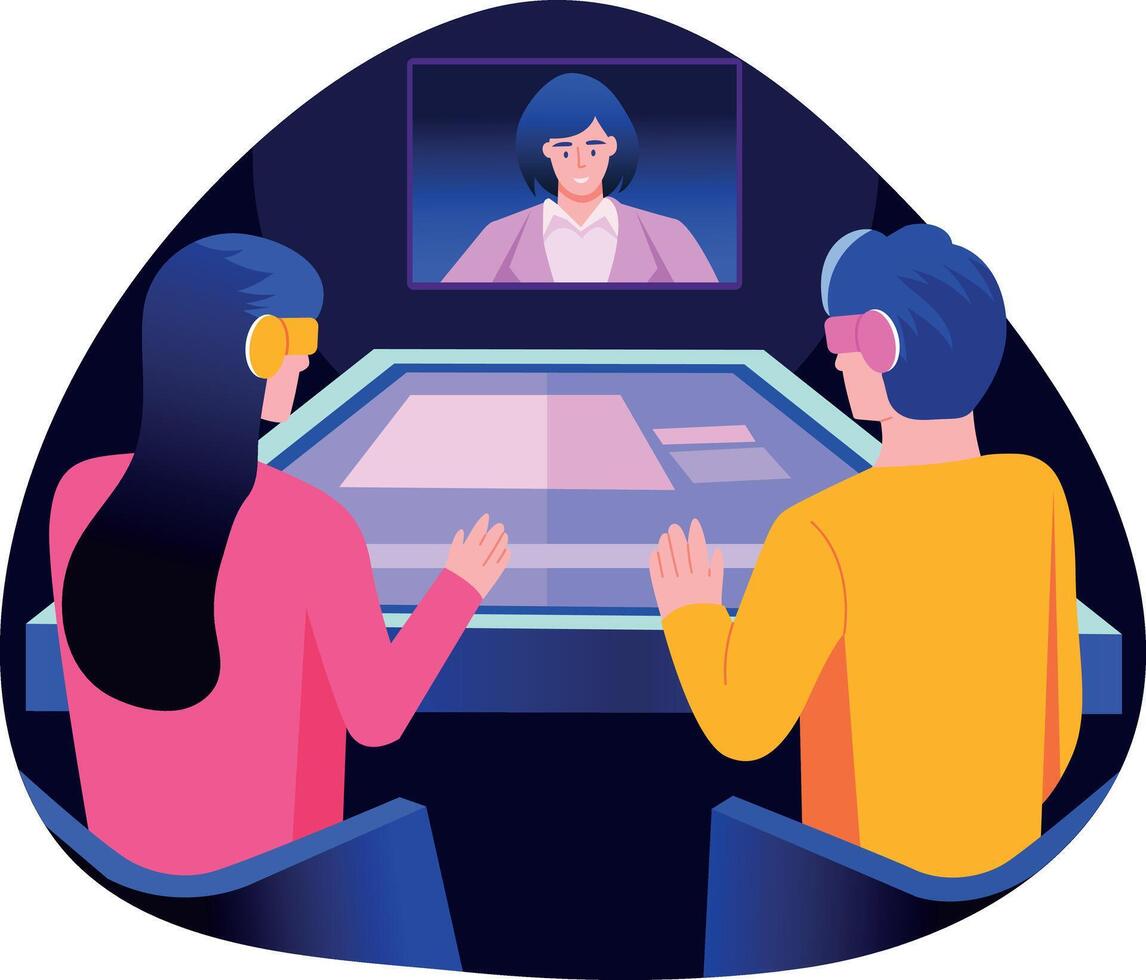A flat illustration depicting team doing vr meeting vector