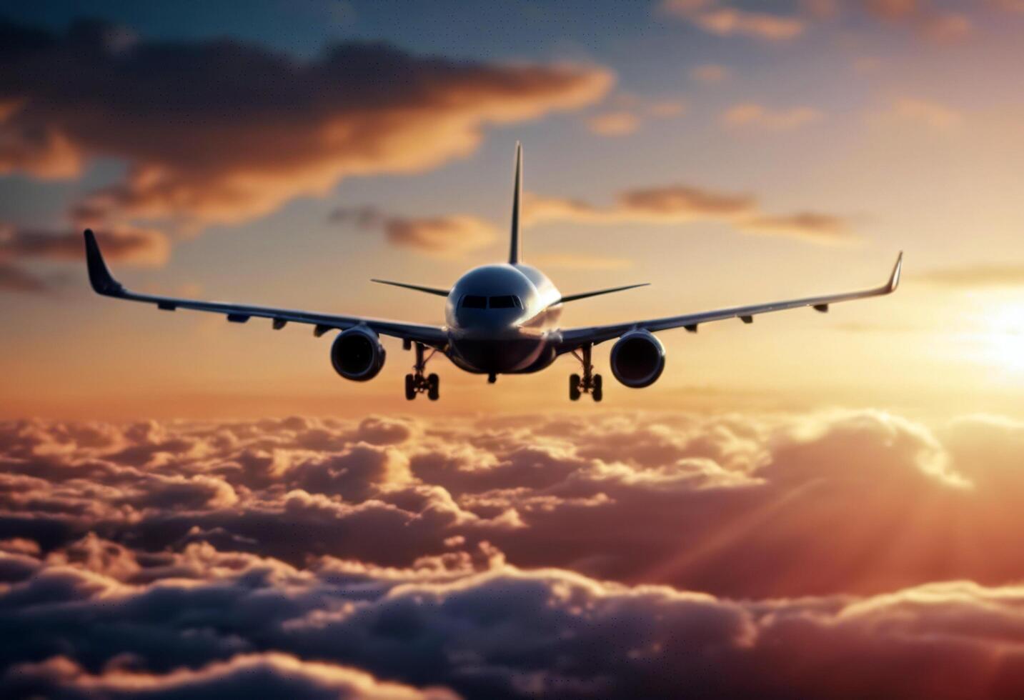 airplane sunset sky View Travel beautiful concept Background Design Nature White Airport Plane Vacation Model Speed Tourism Transportation Air Aircraft photo