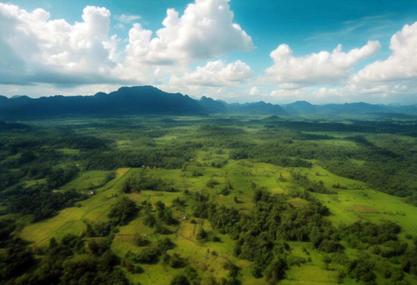green countryside forest Aerial blue cloudy mountains sky Thailand drone fields Landscape local life Shot people Background Water Summer Travel Nature House Tree Cloud photo
