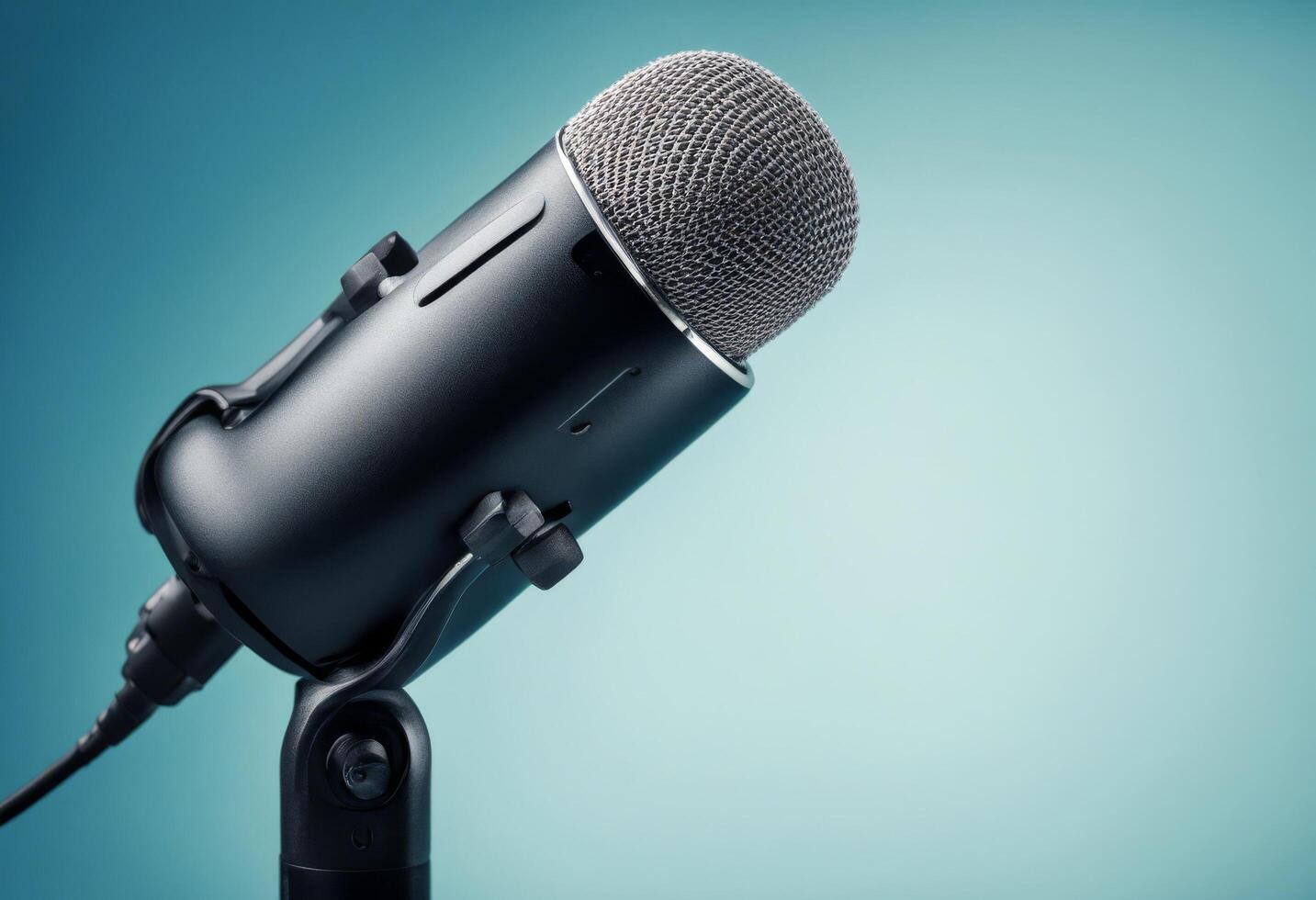 bsite space olated copy blue professional microphone banner podcast background studio radio music isolated mic on air voice audio broadcasting record photo