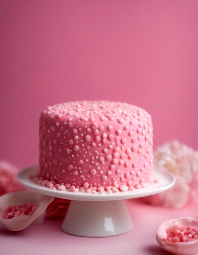 sugar cake dding paste pink spotted olated dessert background white photo