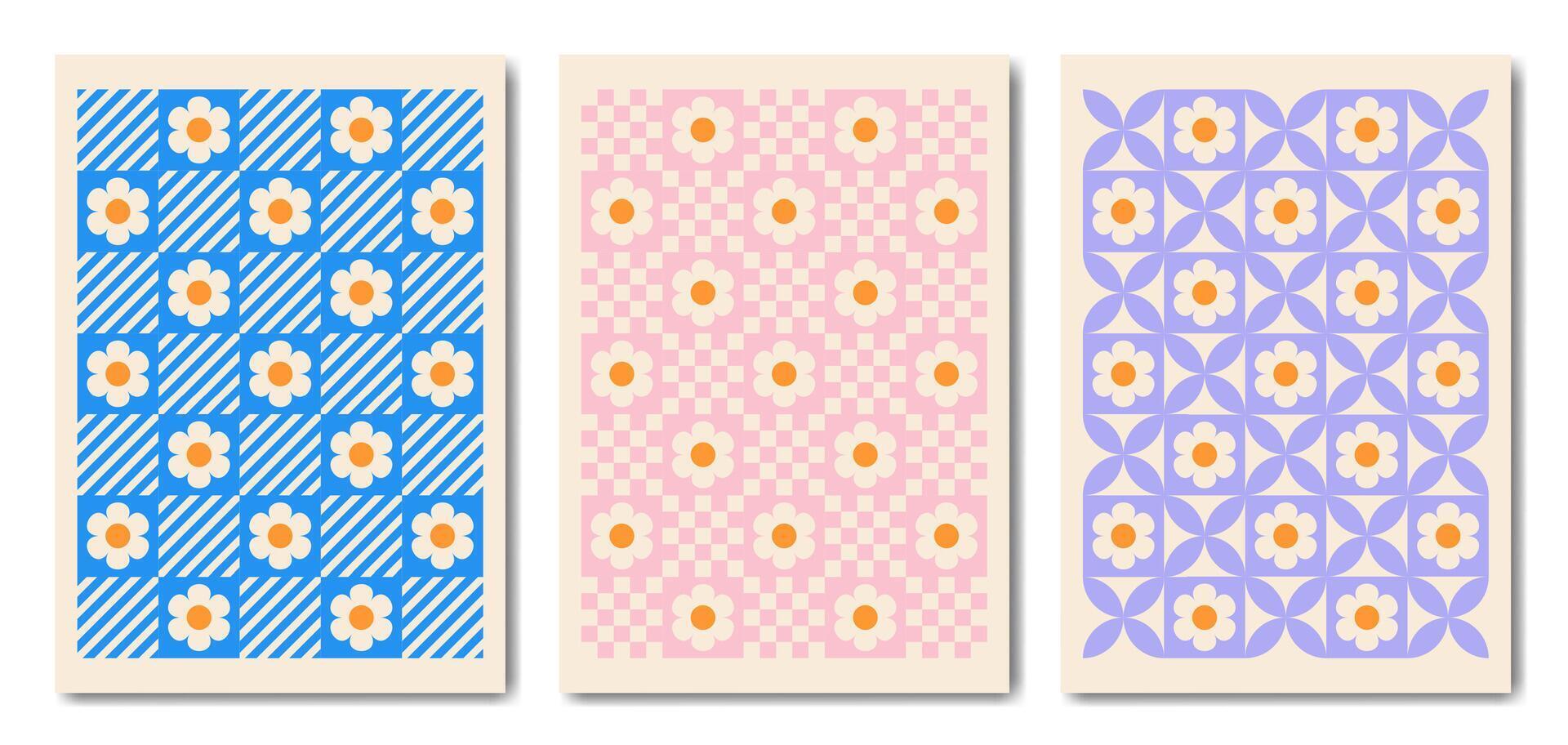 Flower pattern poster set background. vector