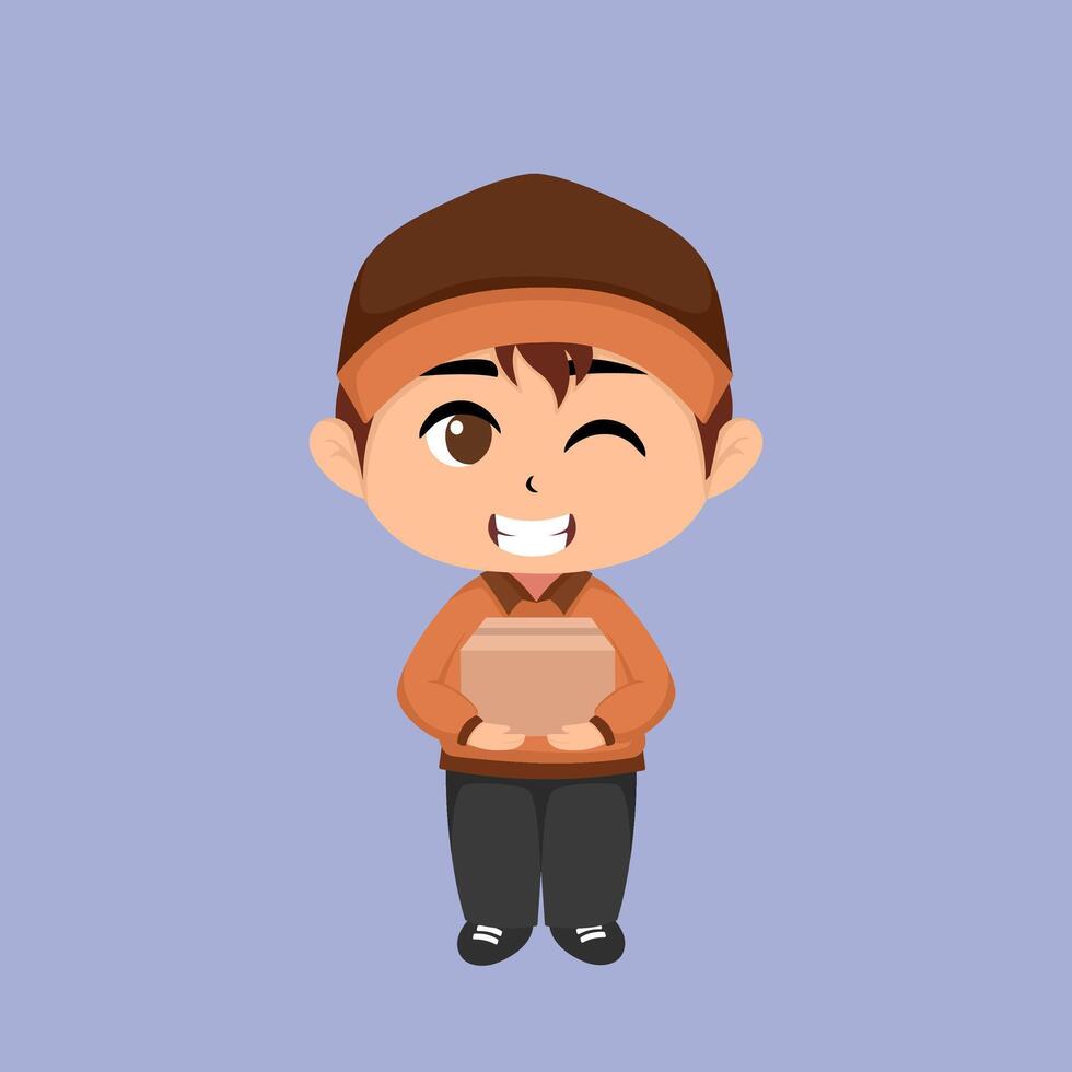 Cartoon character holding a package box vector