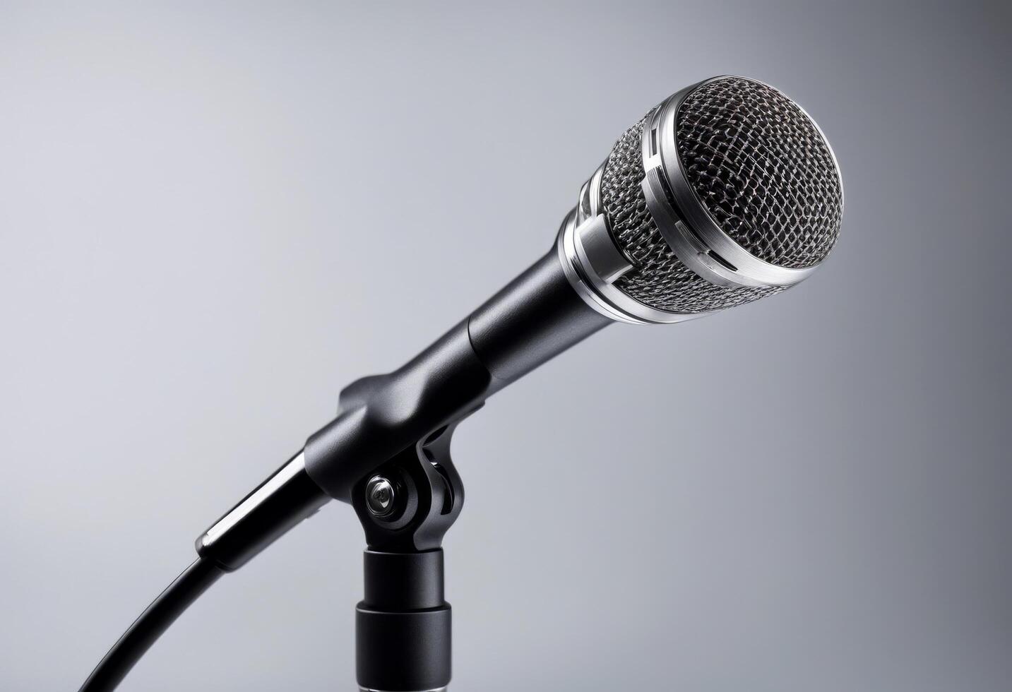 stand background white microphone olated announcement audience audio black broadcast cable classic concert copy cordless electronic entertainment equipment instrument isolated jazz photo