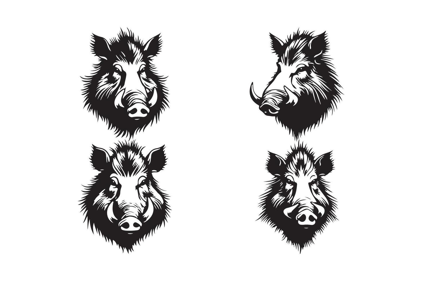 Hand-Drawn Boar Head Artwork for Tattoo and Emblem Silhouette Design vector