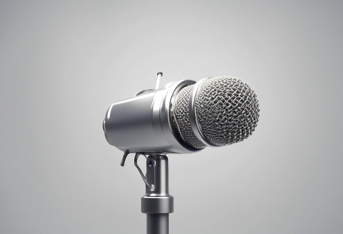 microphone retro 3d transparent rendering icon cartoon olated background minimalist silver isolated sound radio voice studio entertainment music mic media photo