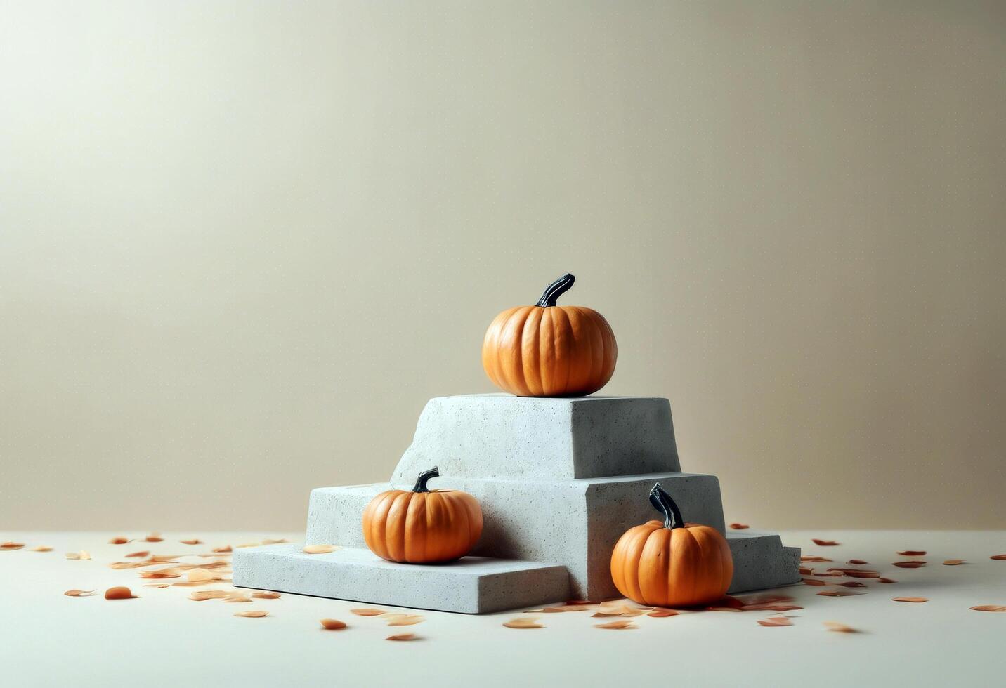 pedestal pumpkins minimal Stone splay confetti template Product beige mockup Halloween background design light empty dais stage pumpkin autumn fall modern template go photo