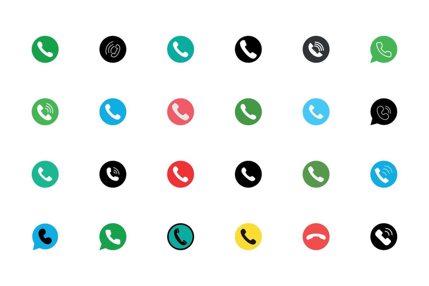 Call icon set various color background isolated line illustration vector