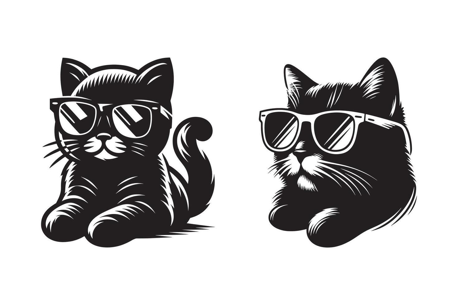 Stylish Cat Head Wearing Sunglass Silhouette vector