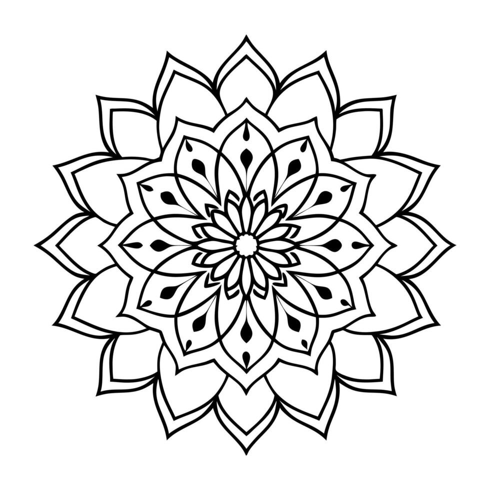 Mandala Design Black and white background illustration, line art. vector