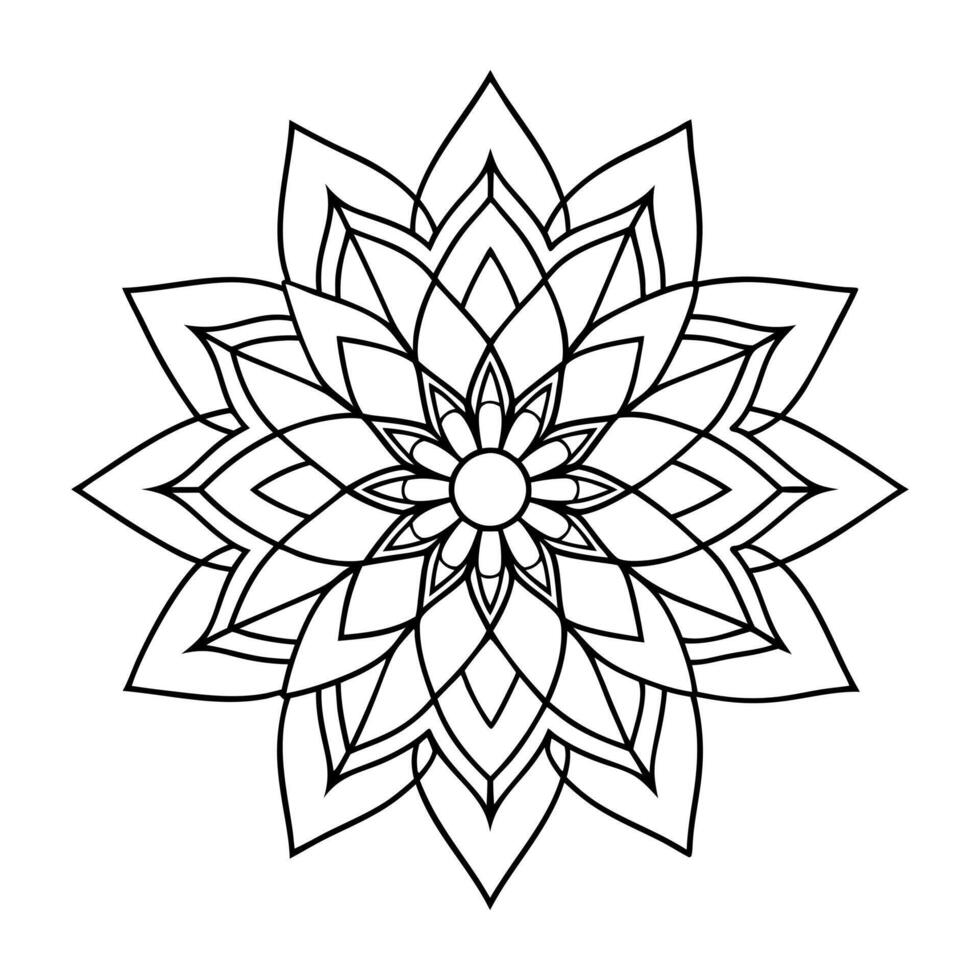 Mandala Design Black and white background. Decorative flower drawing for meditation coloring book. Ethnic floral design element, line art. vector
