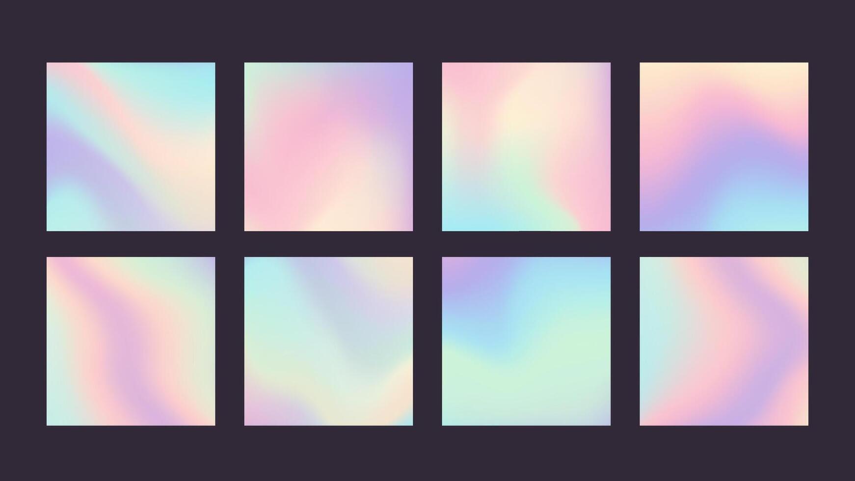 Square rainbow poster set. Pastel gradient, halogram background. template for designs and stories vector