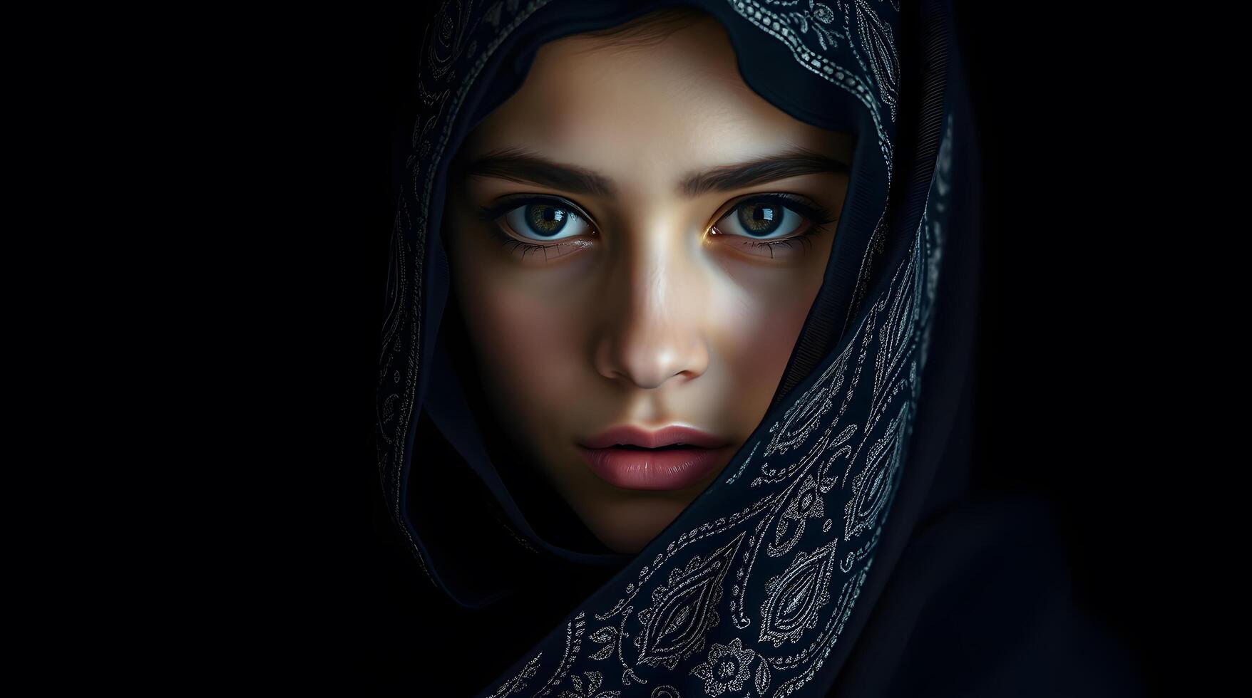 Mysterious Woman in Black. A Dramatic Portrait photo