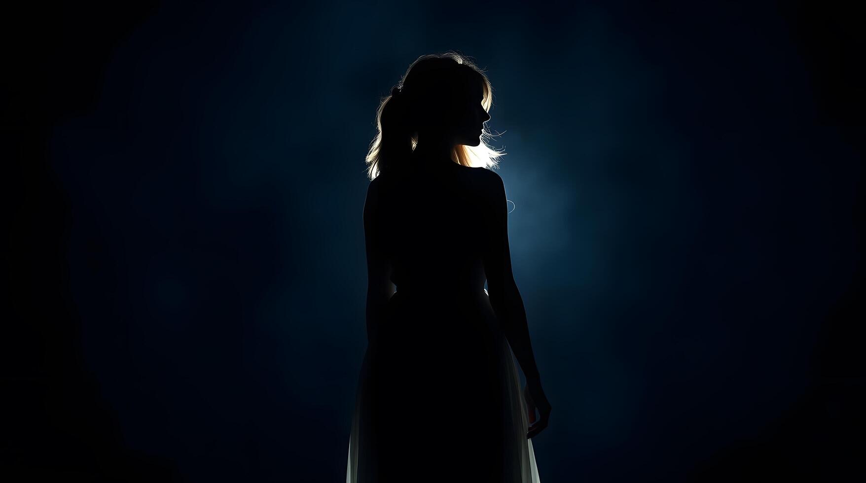 Silhouette of Woman with Backlight in Dark Scene Creating Mystery photo