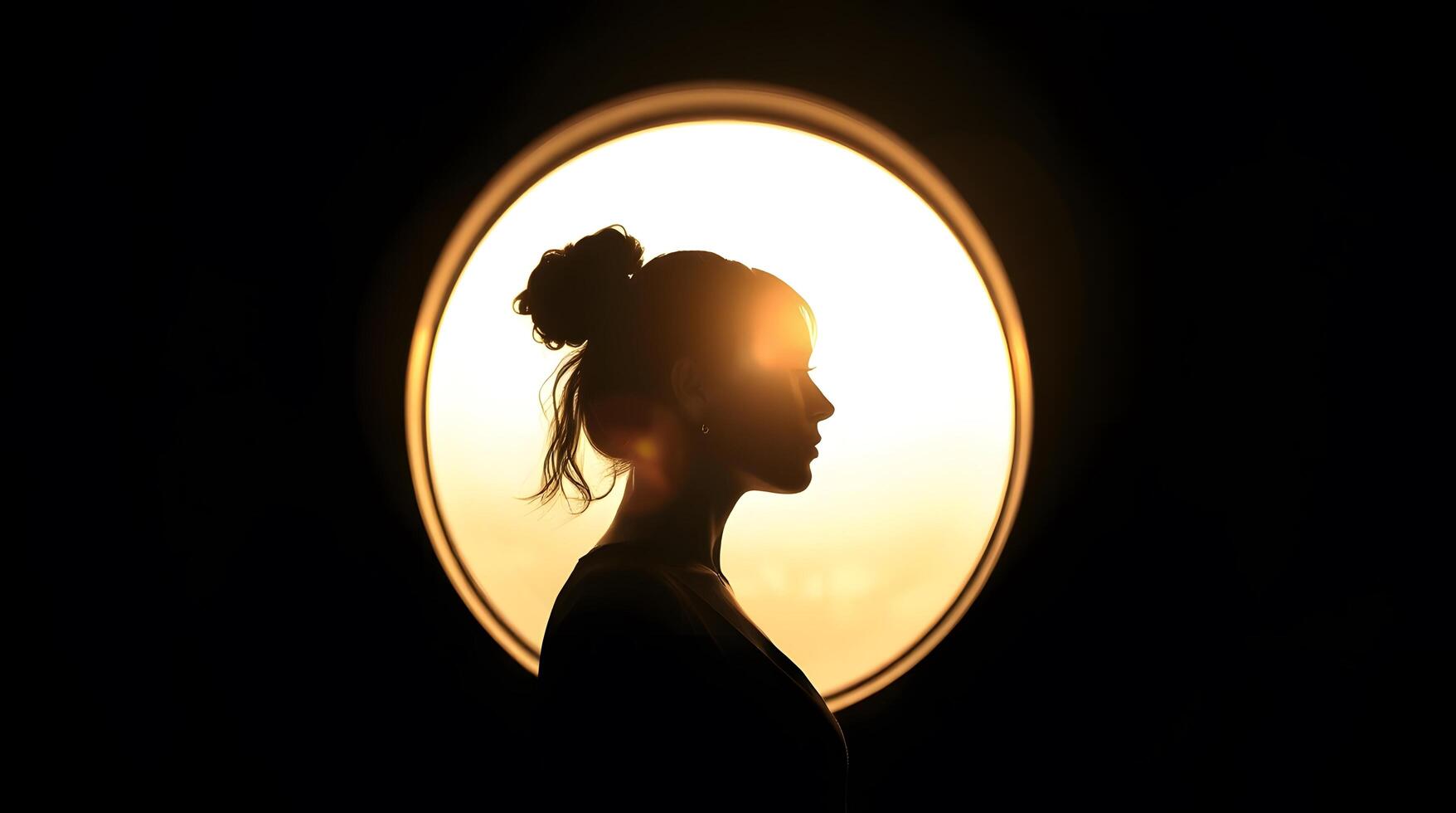 Silhouette of Woman with Sunset Creating a Dramatic and Dreamy Effect photo
