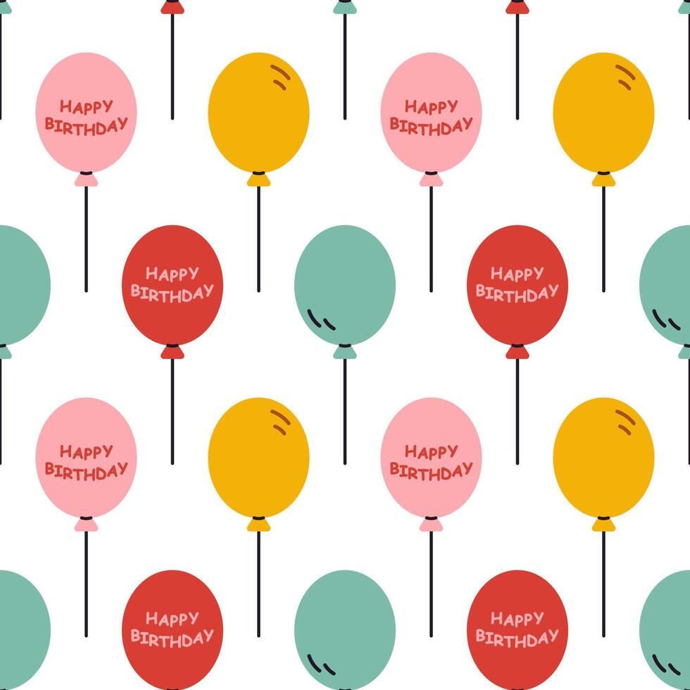 birthday holiday air balloons seamless pattern. Cute flying festive decorations on white background in flat design. Kids childish balloons seamless pattern. Wrapping design. vector