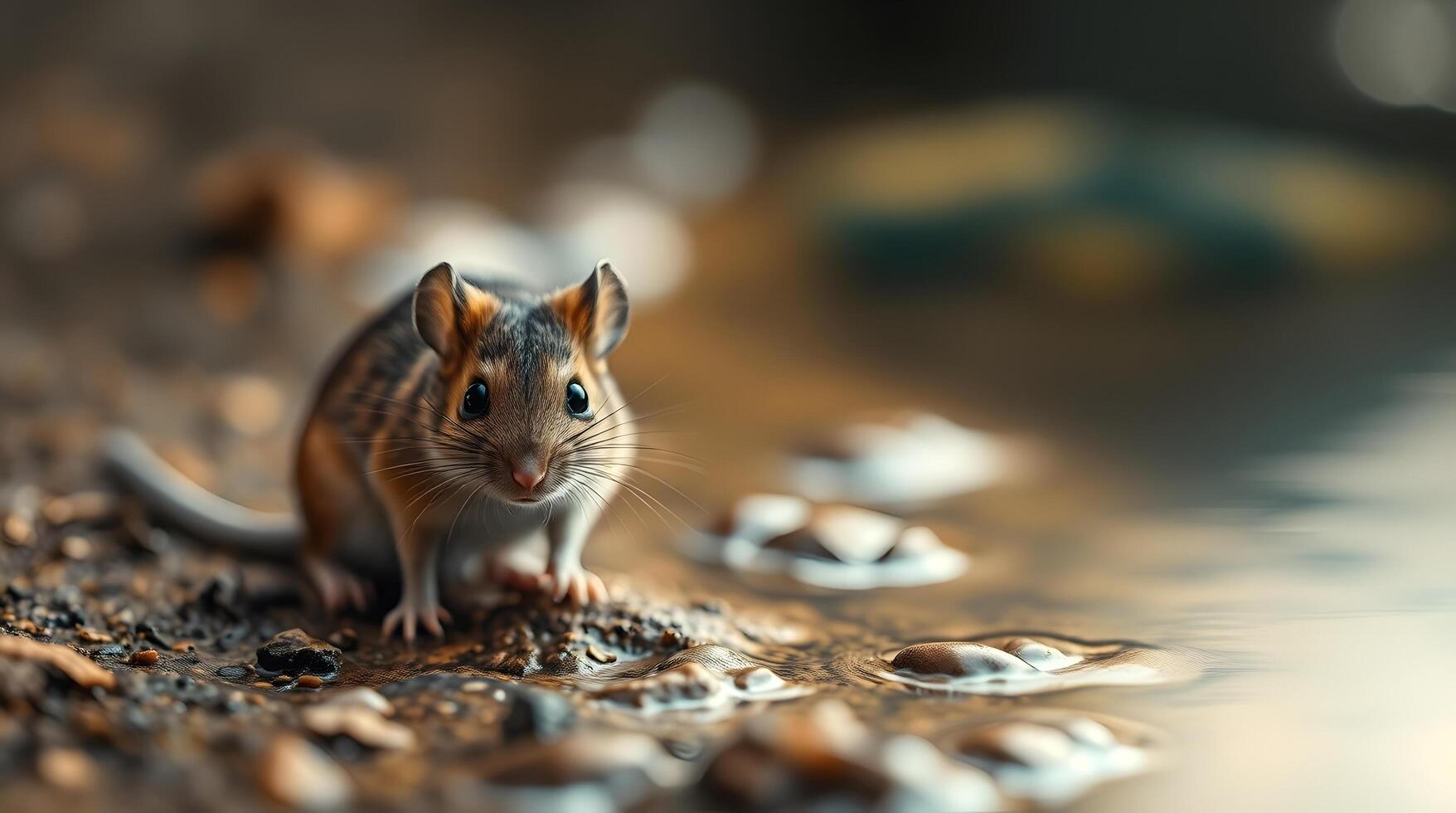 Cute Little Mouse Sitting Near Water's Edge in Natural Habitat photo