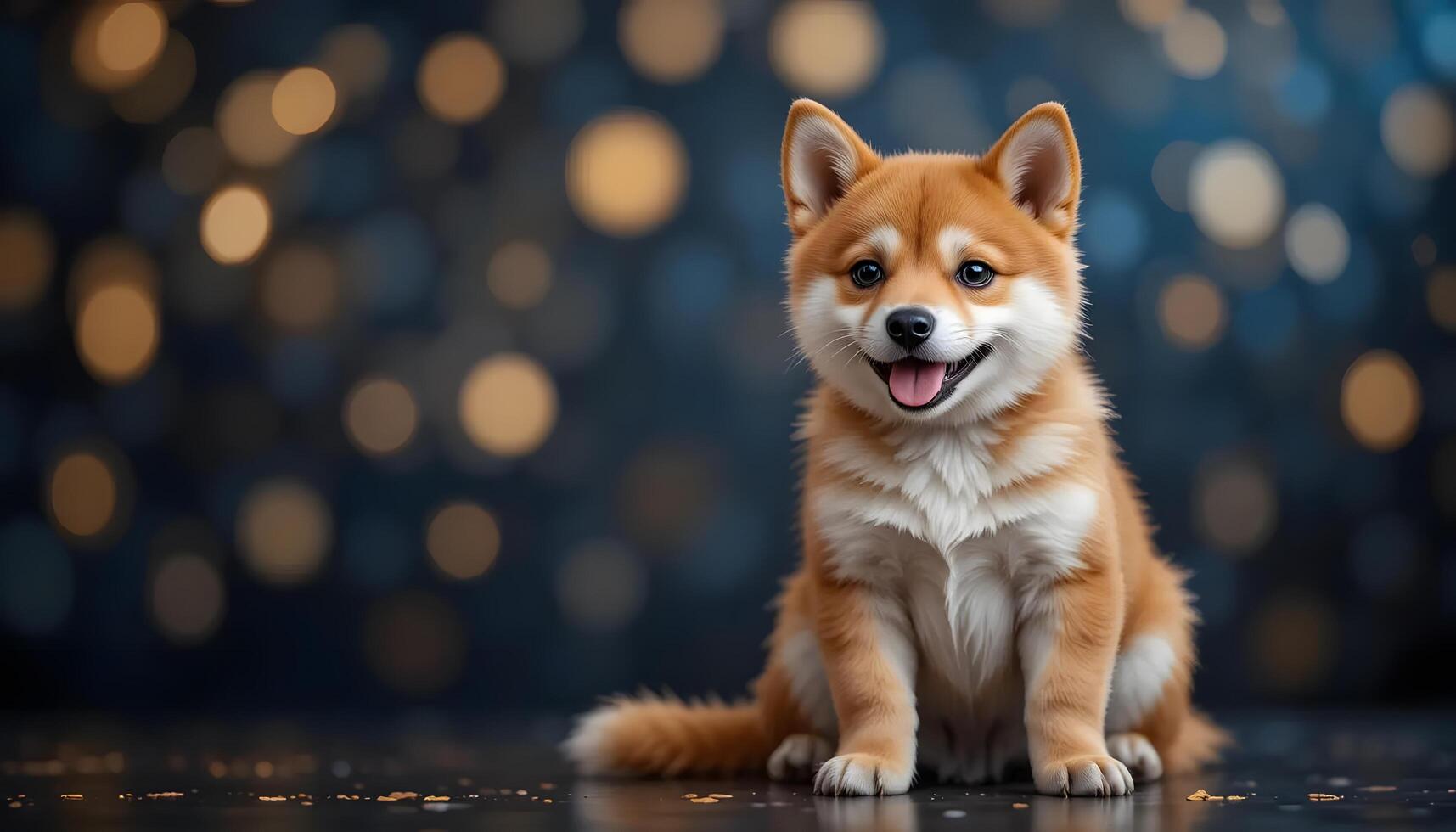 Cute Shiba Inu Puppy Sitting with Bokeh Lights Background Portrait photo