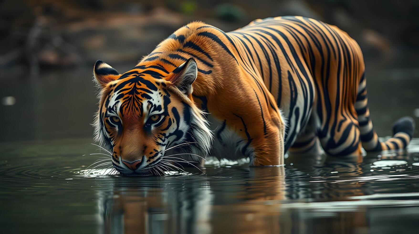 Tiger Drinking Water Striking Image of Wildlife and Natural Behavior photo