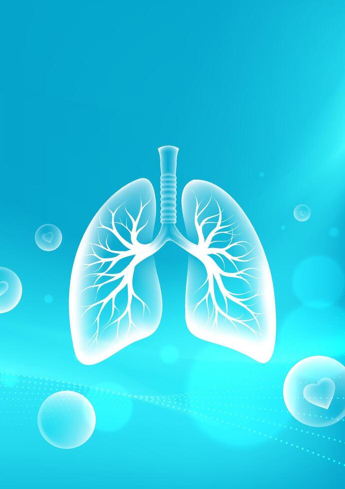 Medical theme vertical illustration of transparent lungs on abstract background vector