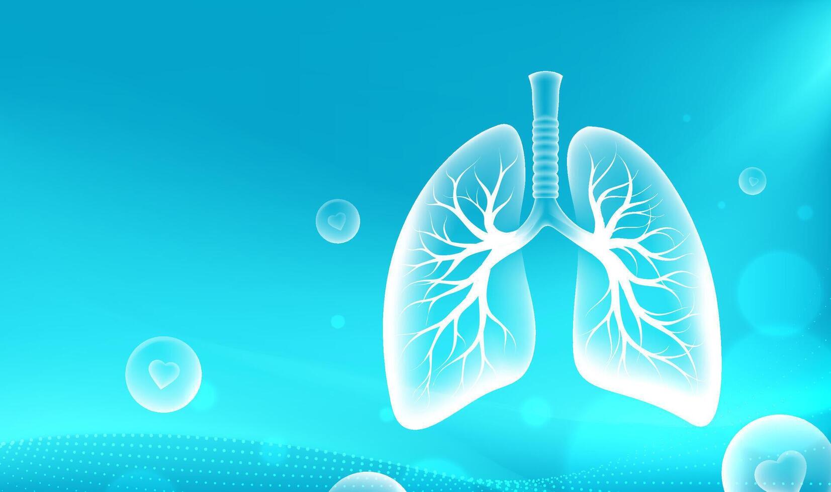 Medical theme horizontal illustration of transparent lungs on abstract background vector