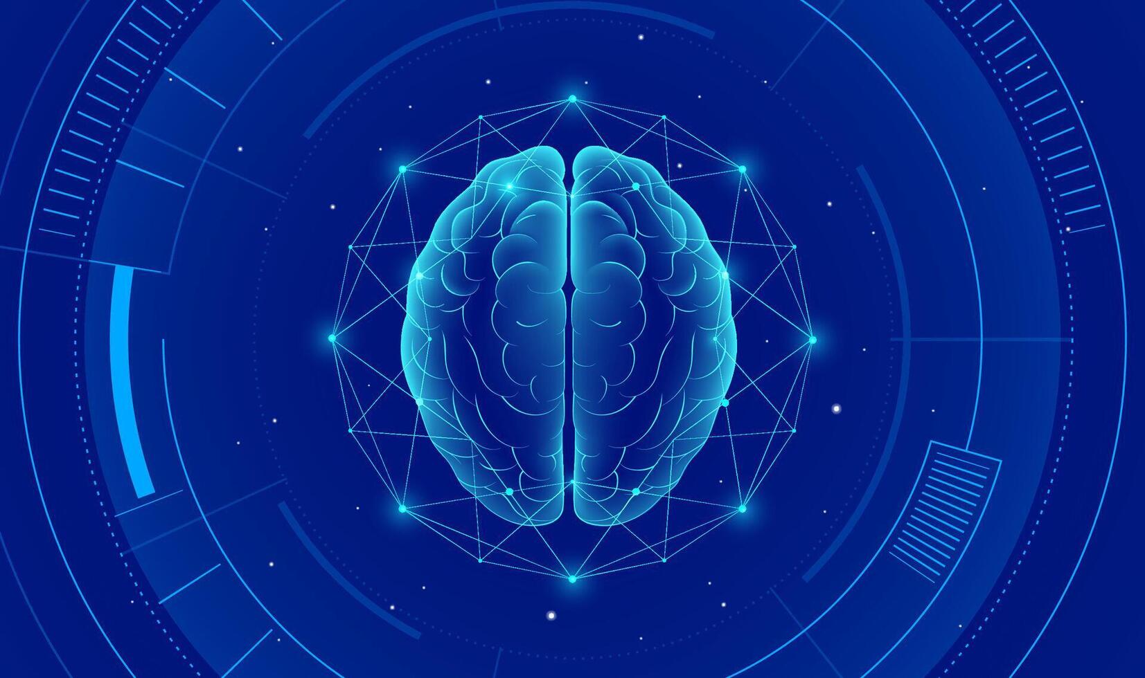 Techno style horizontal illustration Human brain Artificial intelligence abstract background vector